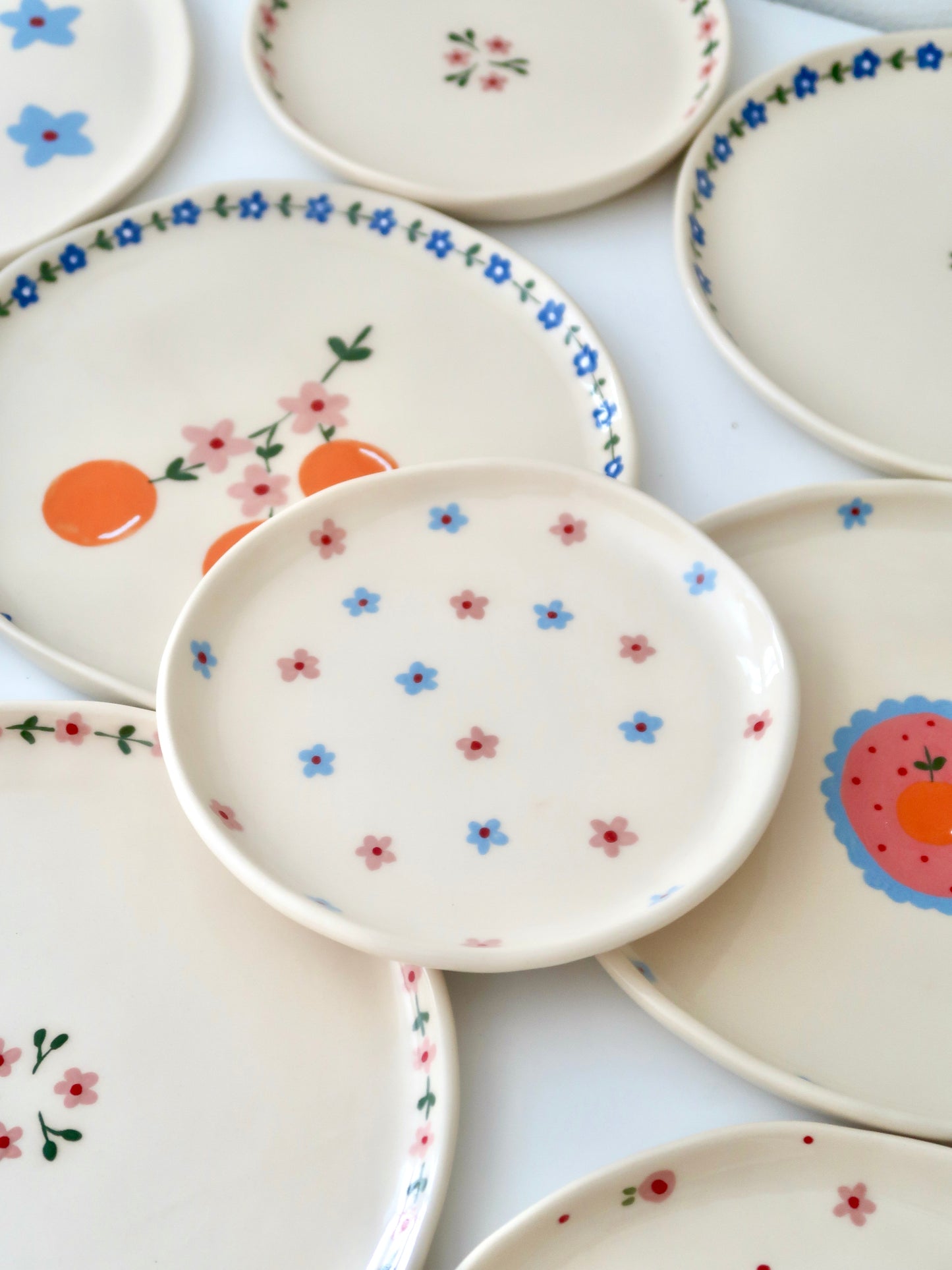 Breakfast/ dessert plate with pink and blue flowers