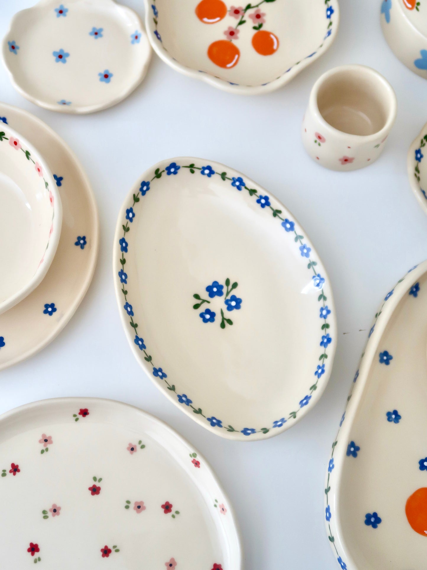 Platter with blue flowers