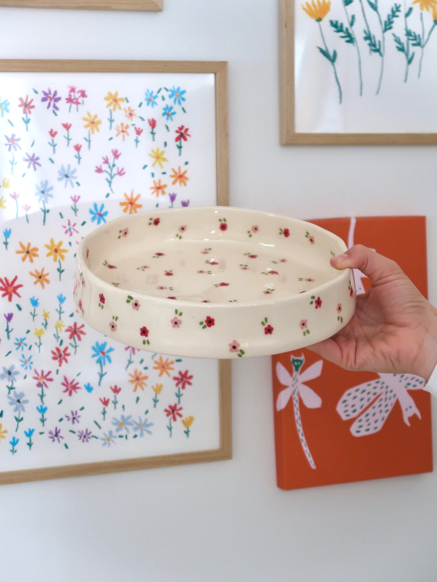 Large bowl with pink and red flowers