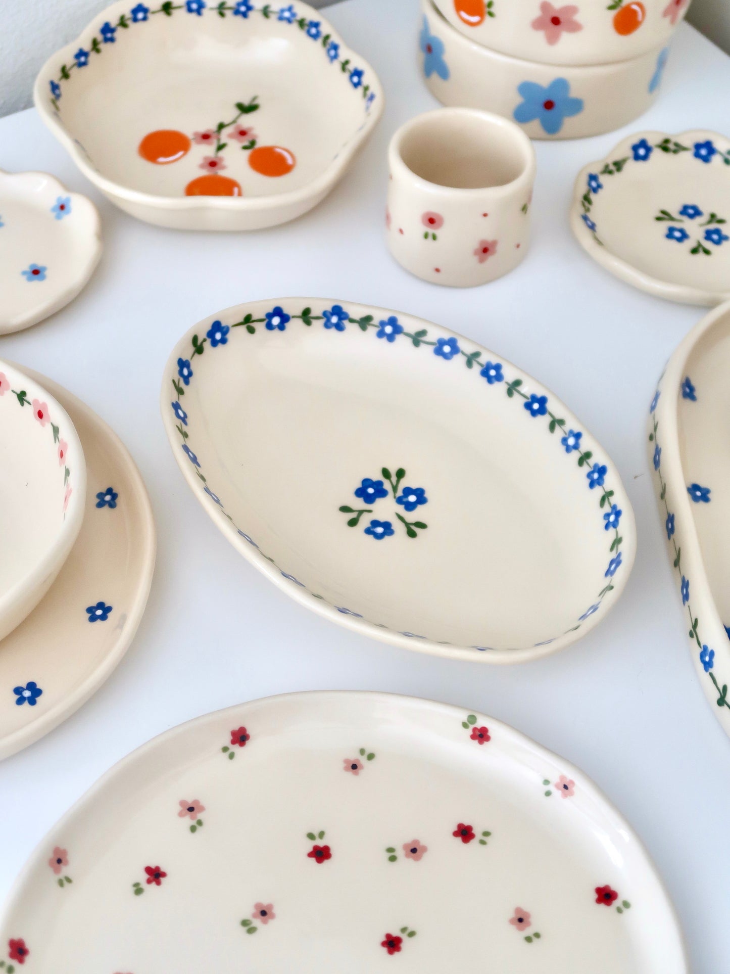 Platter with blue flowers