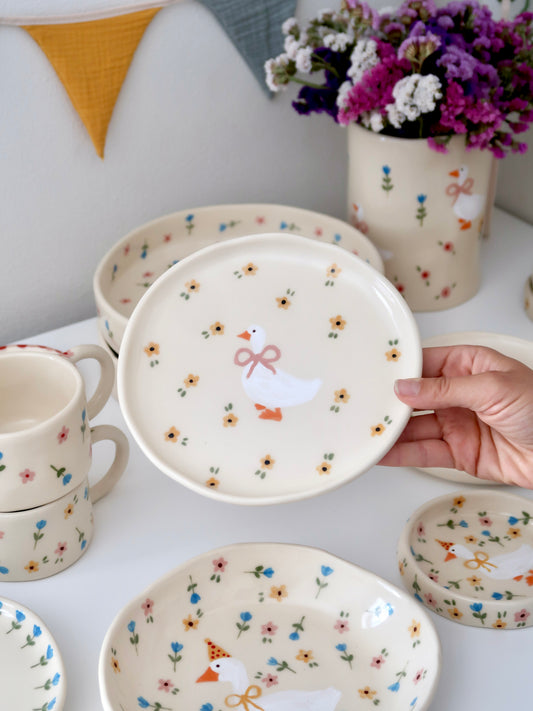 Pre-Order: Breakfast/dessert plate with a duck and yellow flowers