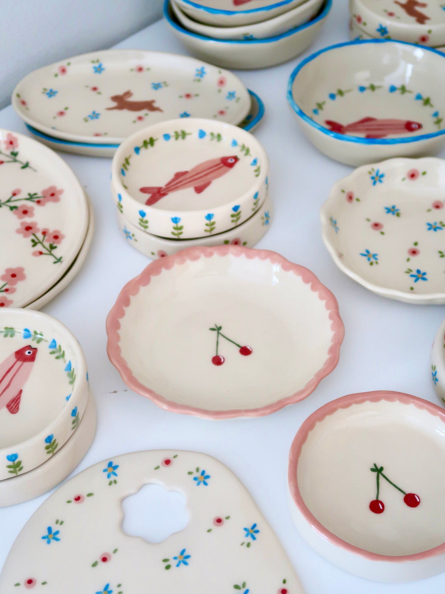 Breakfast/ dessert scalloped plate with cherry