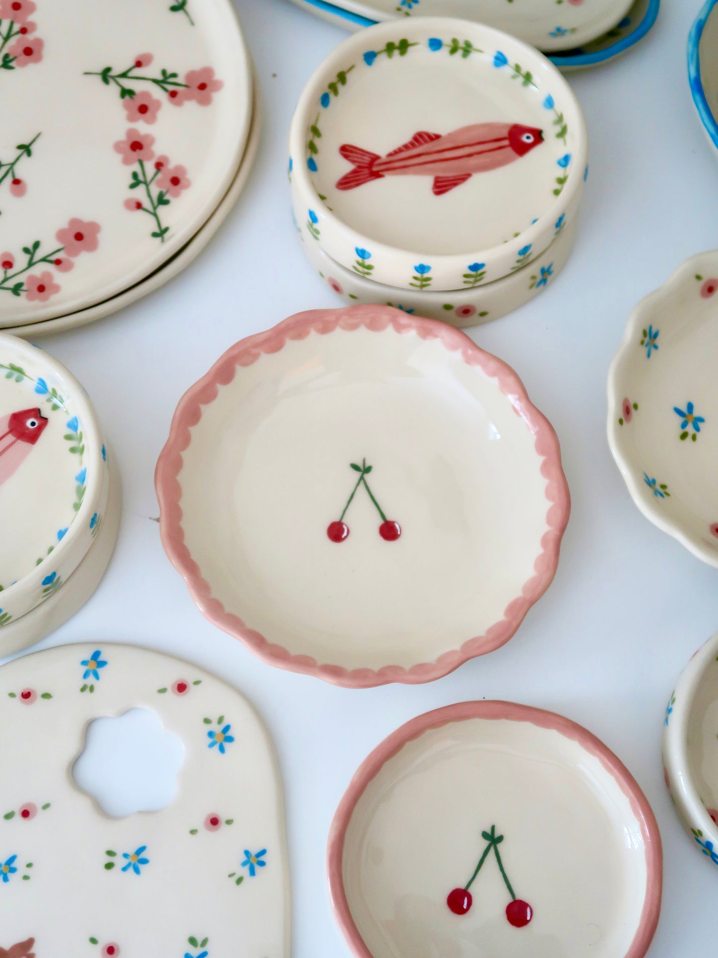 Breakfast/ dessert scalloped plate with cherry