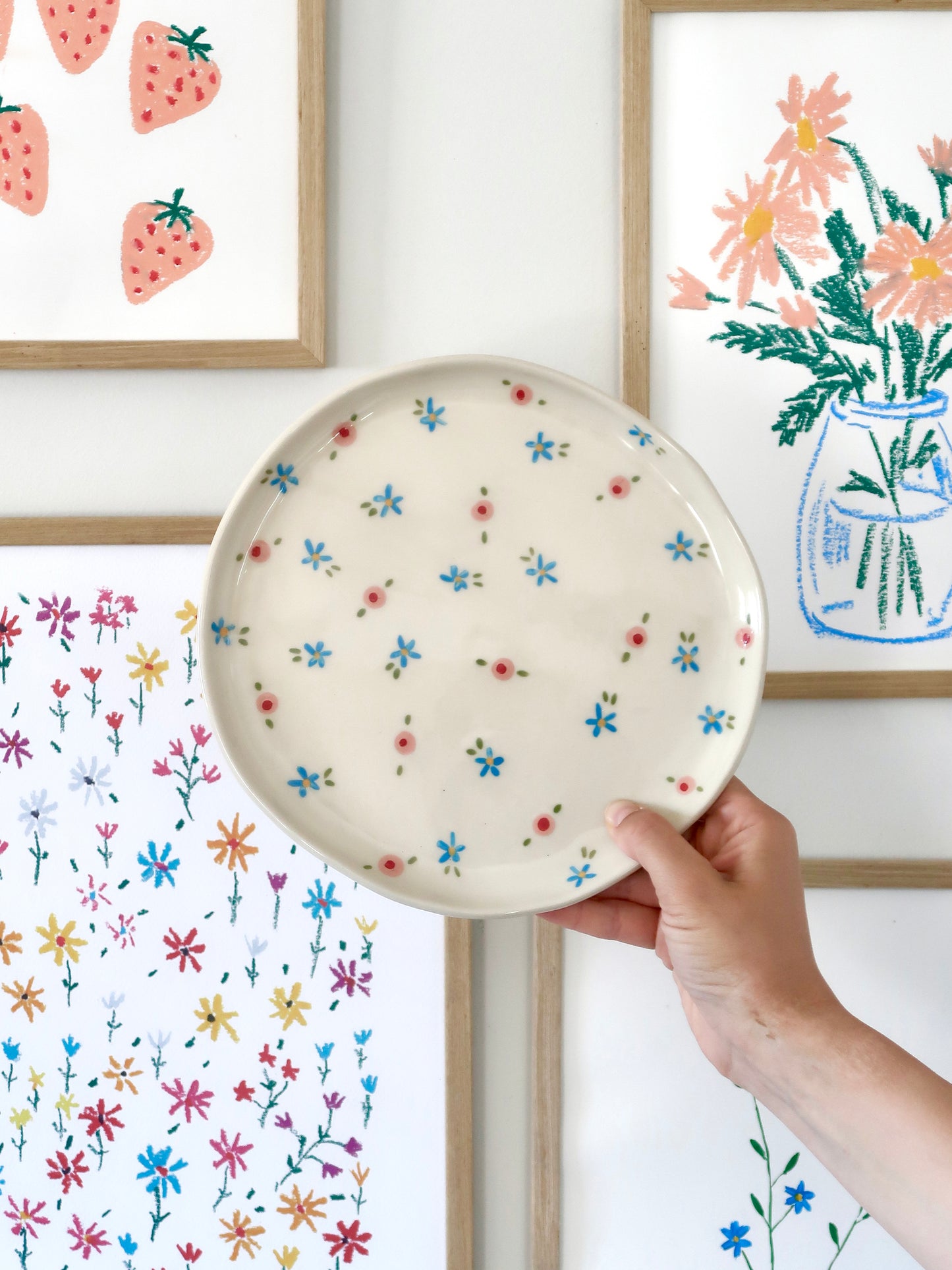 Plate with pink and blue flowers