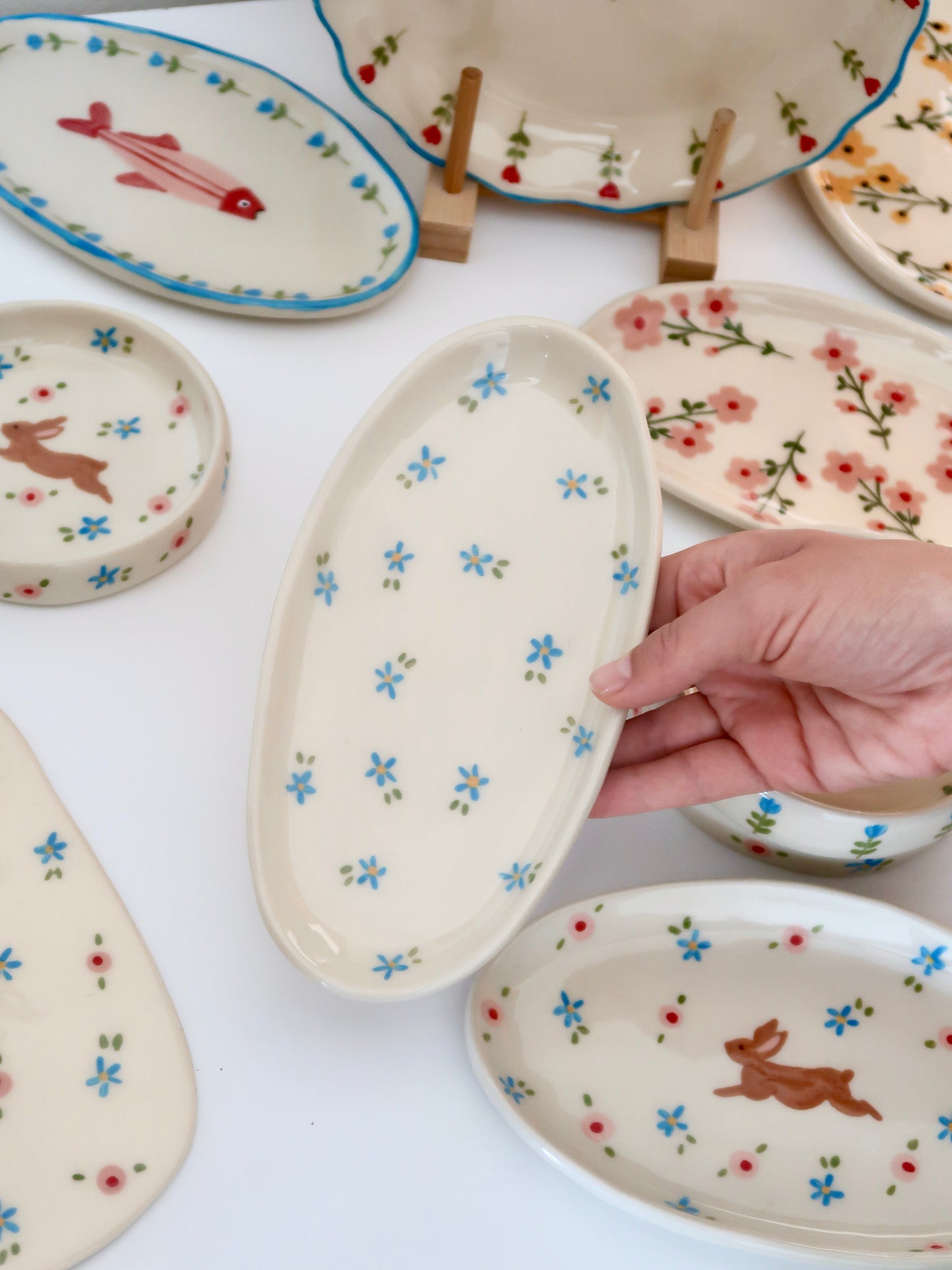Platter with blue flowers