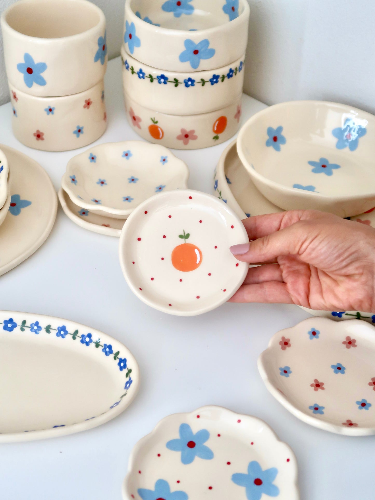 Ring dish with orange and red dots