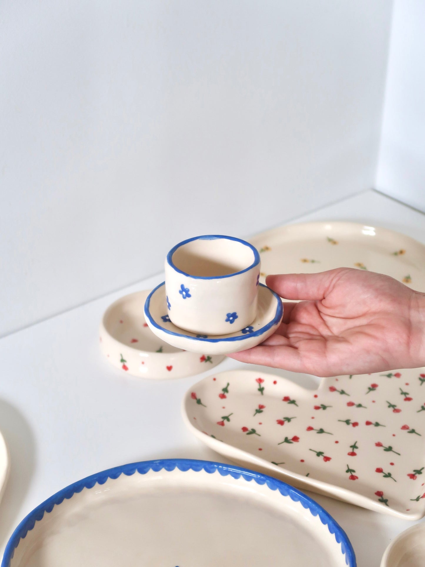 Coffee set with blue flowers