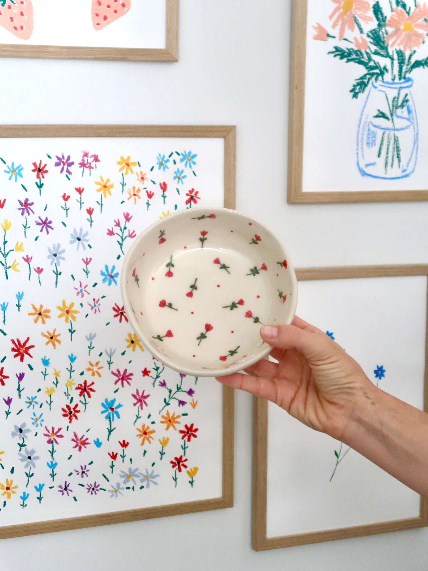 Bowl with red flowers and red dots