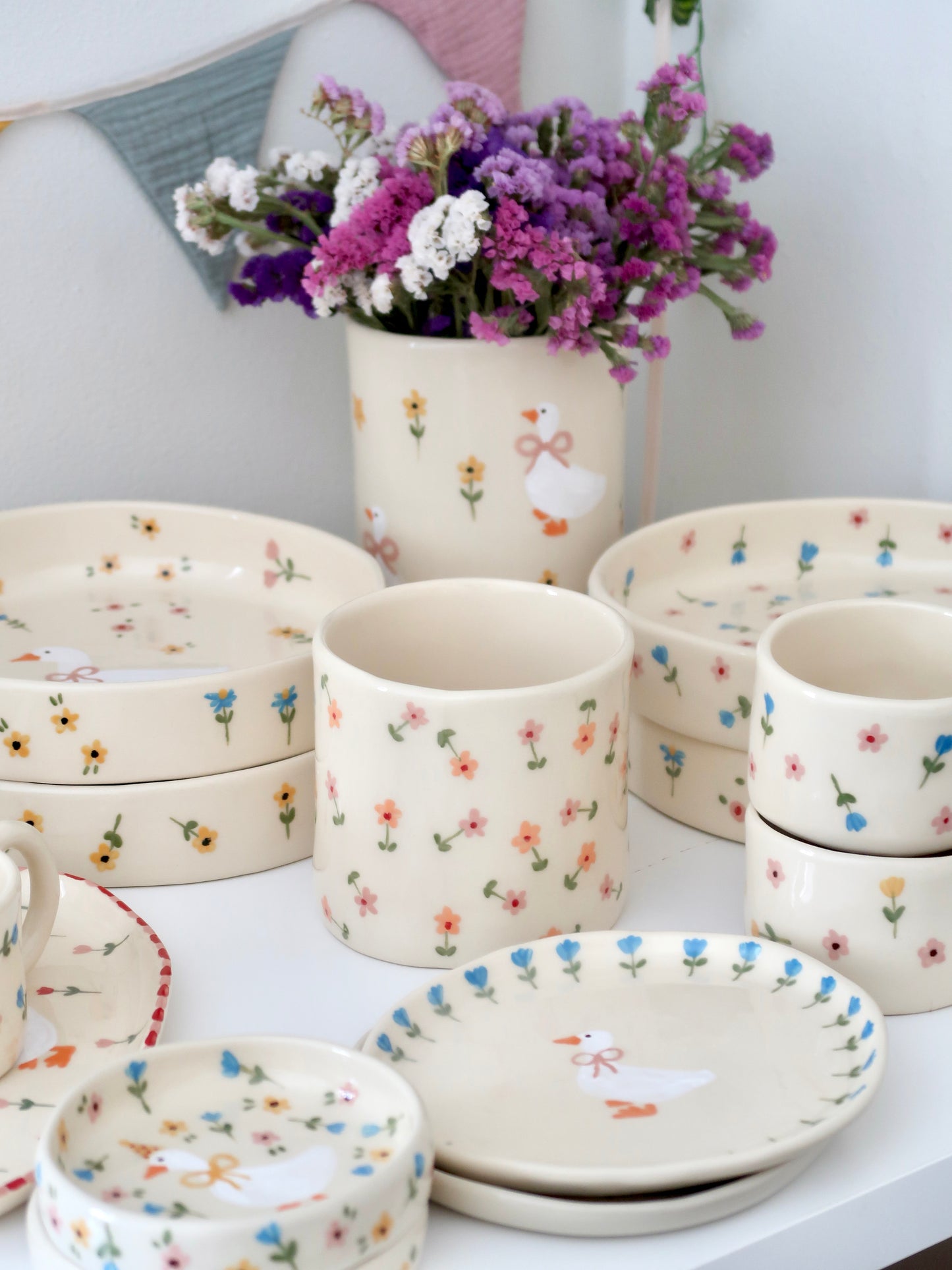 Pot with orange and pink flowers
