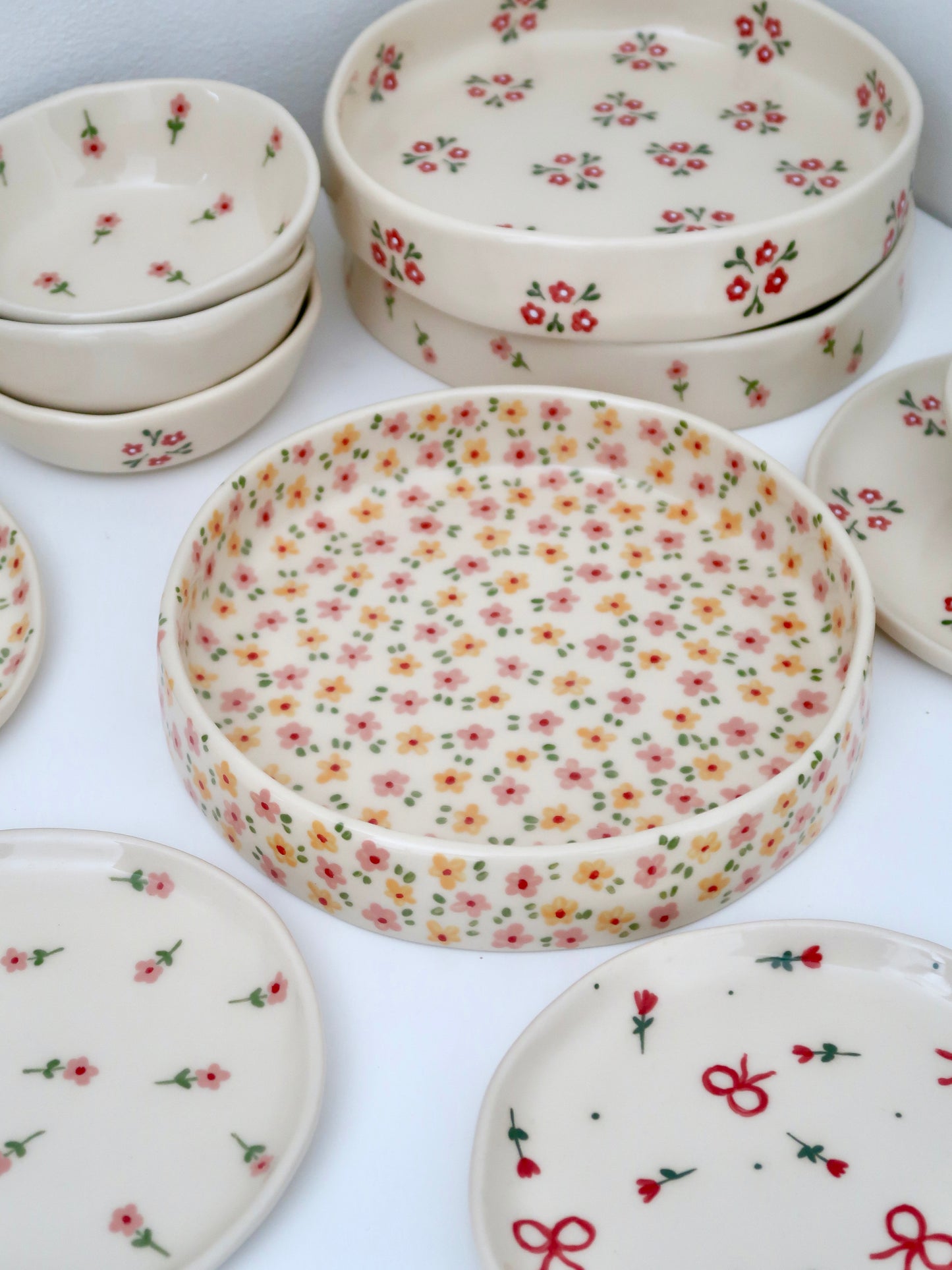 Small imperfection - Large bowl with yellow and pink flowers