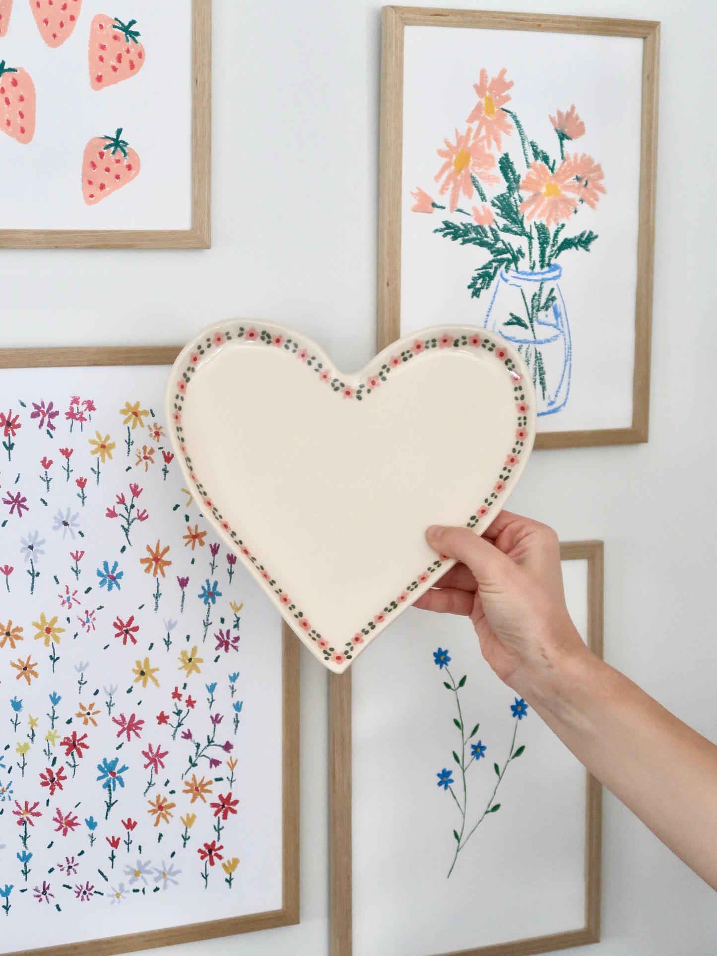Large heart shaped plate with pink flowers