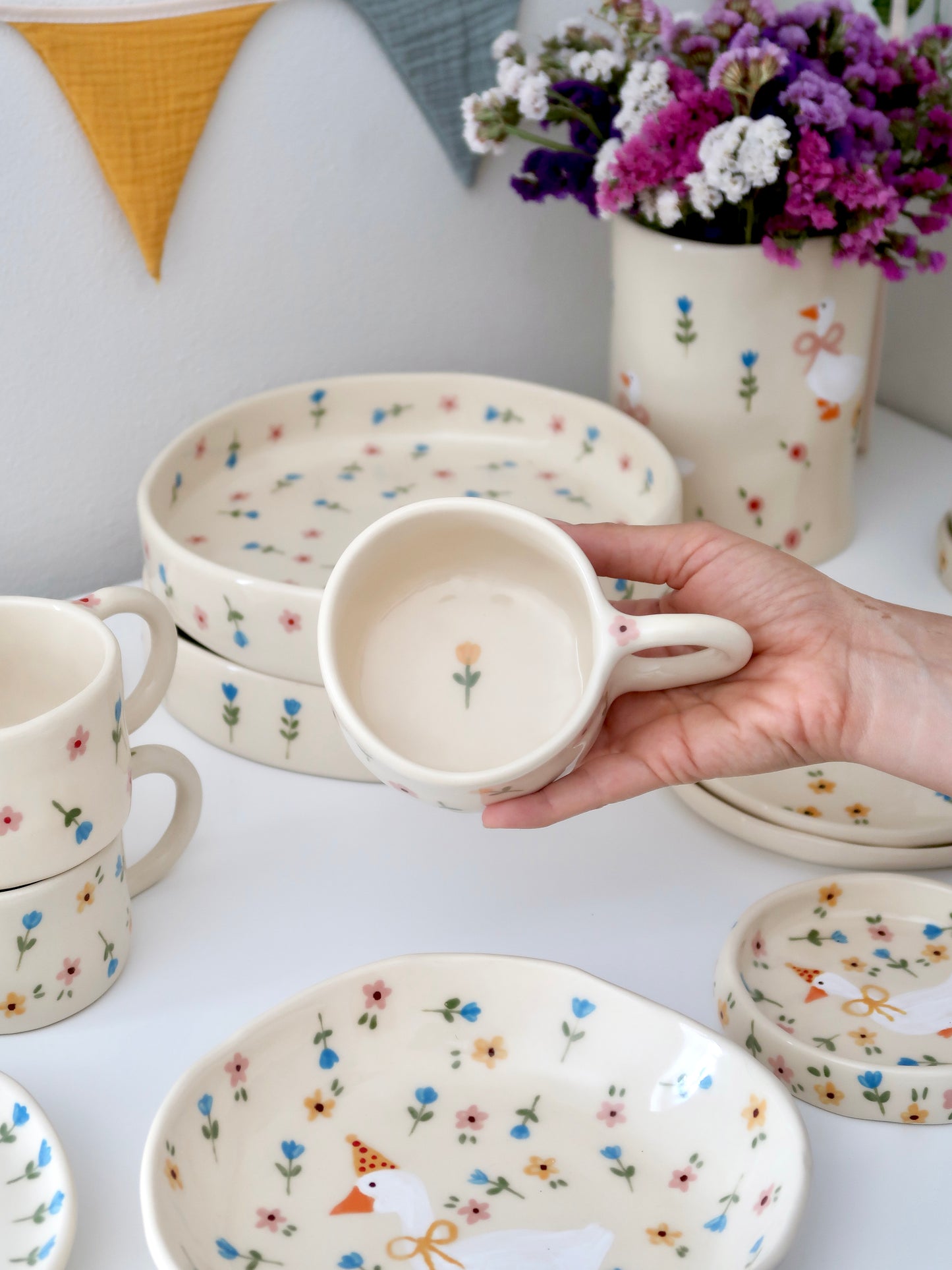 Mug with yellow and pink flowers