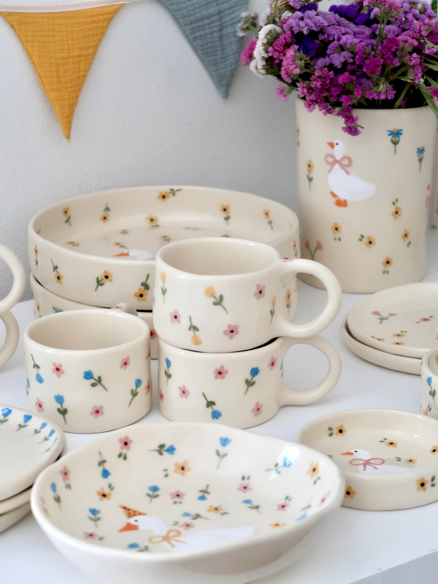 Mug with yellow and pink flowers