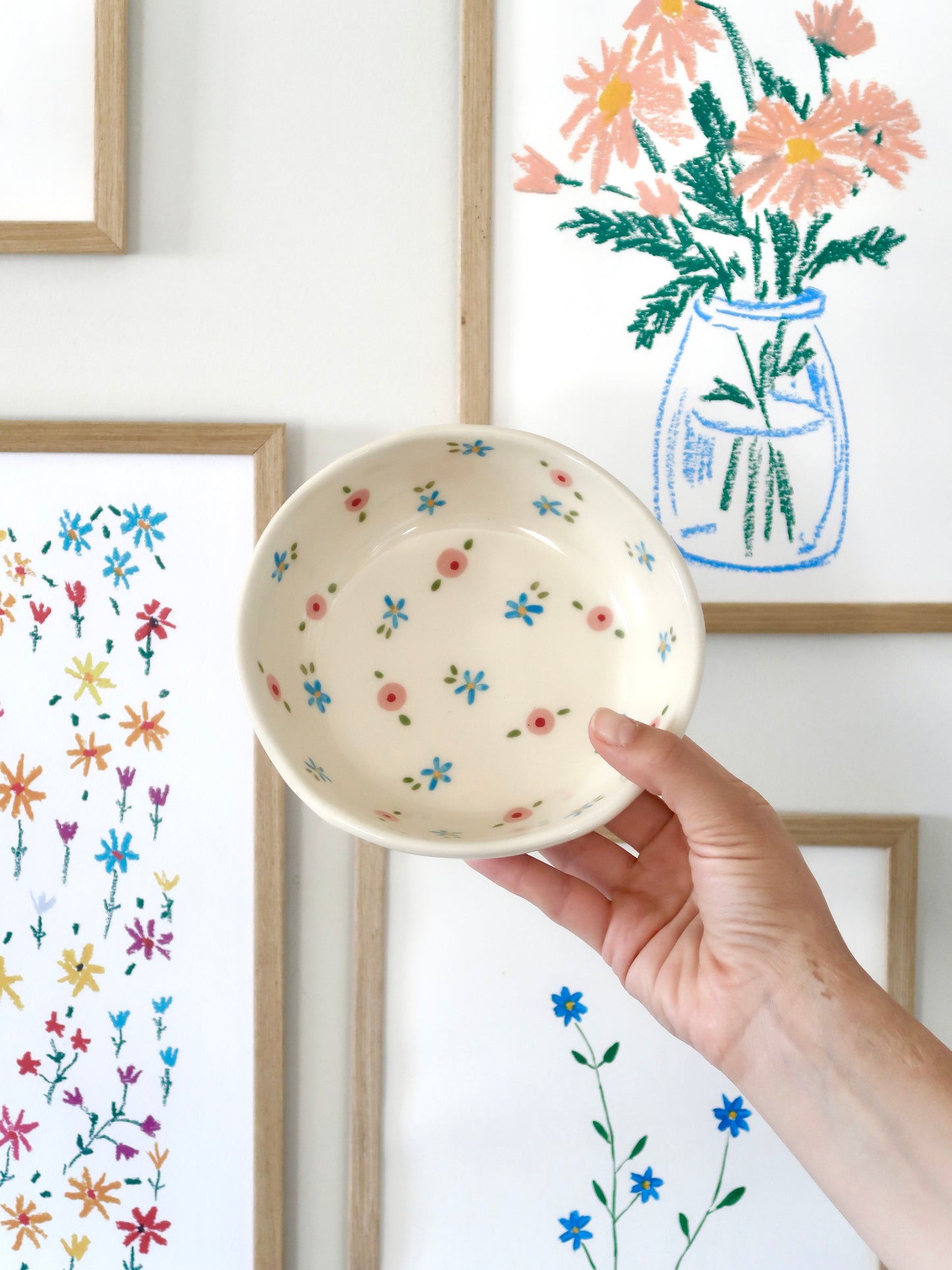 Bowl with pink and blue flowers