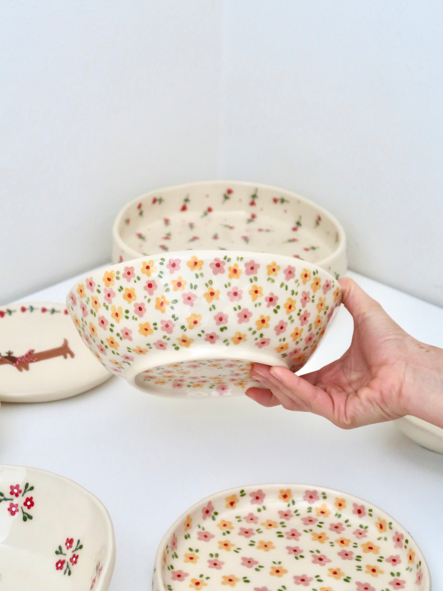 Large bowl with yellow and pink flowers