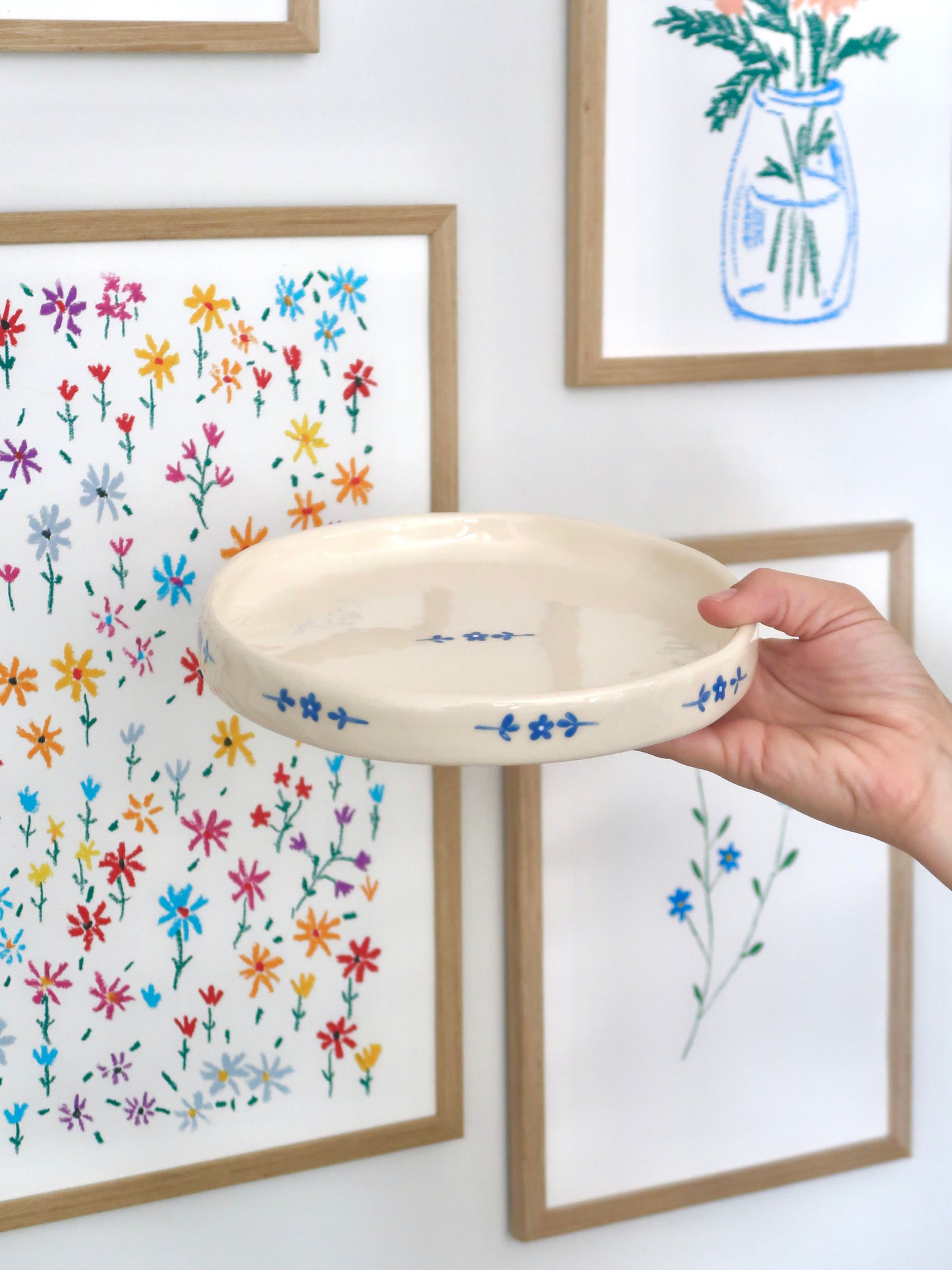 High edge plate with blue flowers