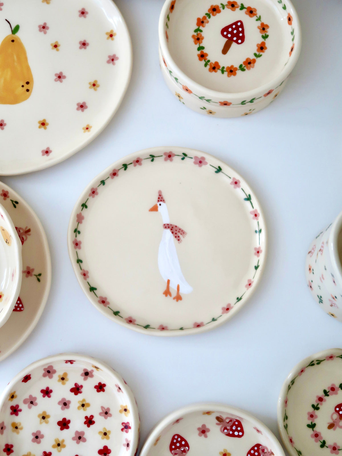 Breakfast/Dessert plate with a duck and pink flowers
