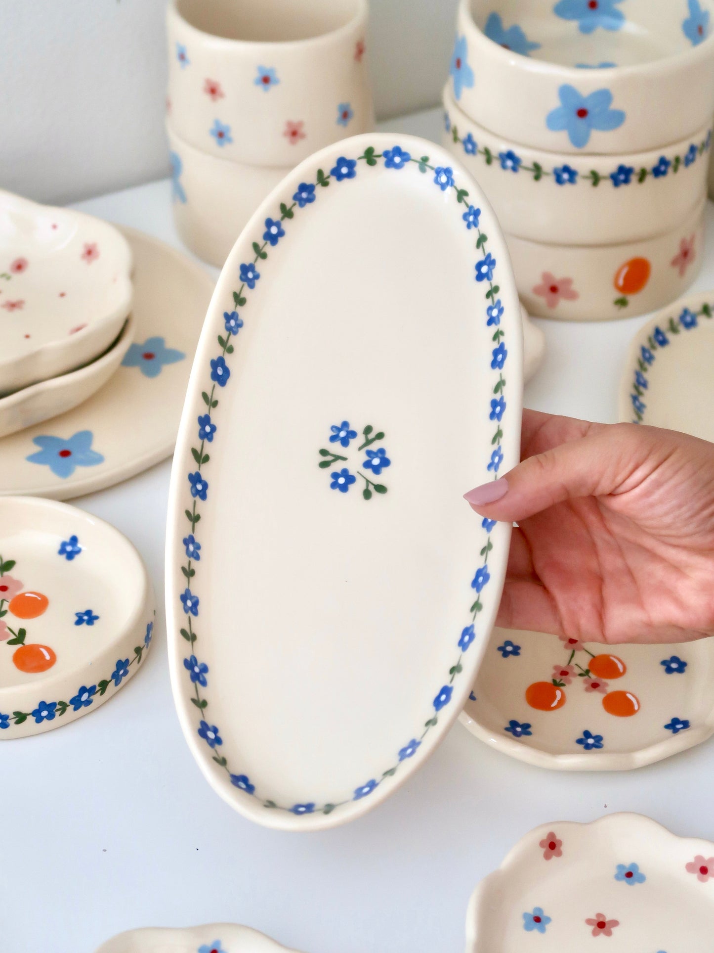 Platter with blue flowers