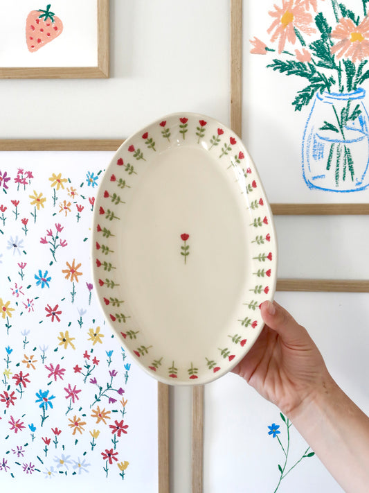 Platter with red flowers (big)