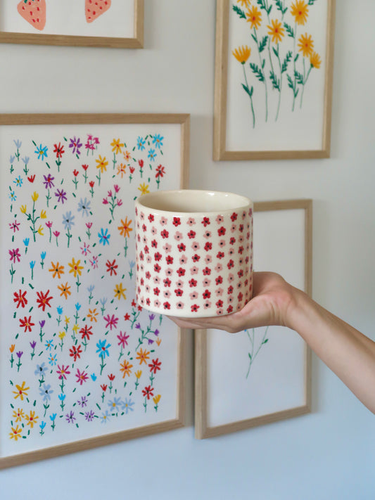 Vase with pink and red flowers  - medium vase