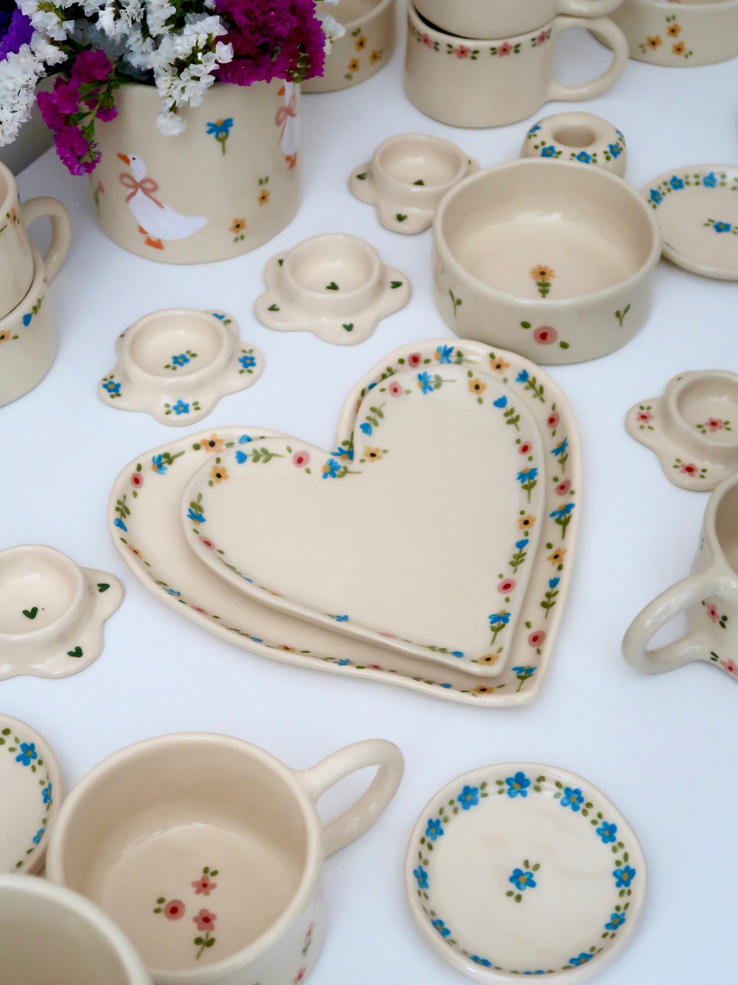 Heart shaped plate with multicolour flowers