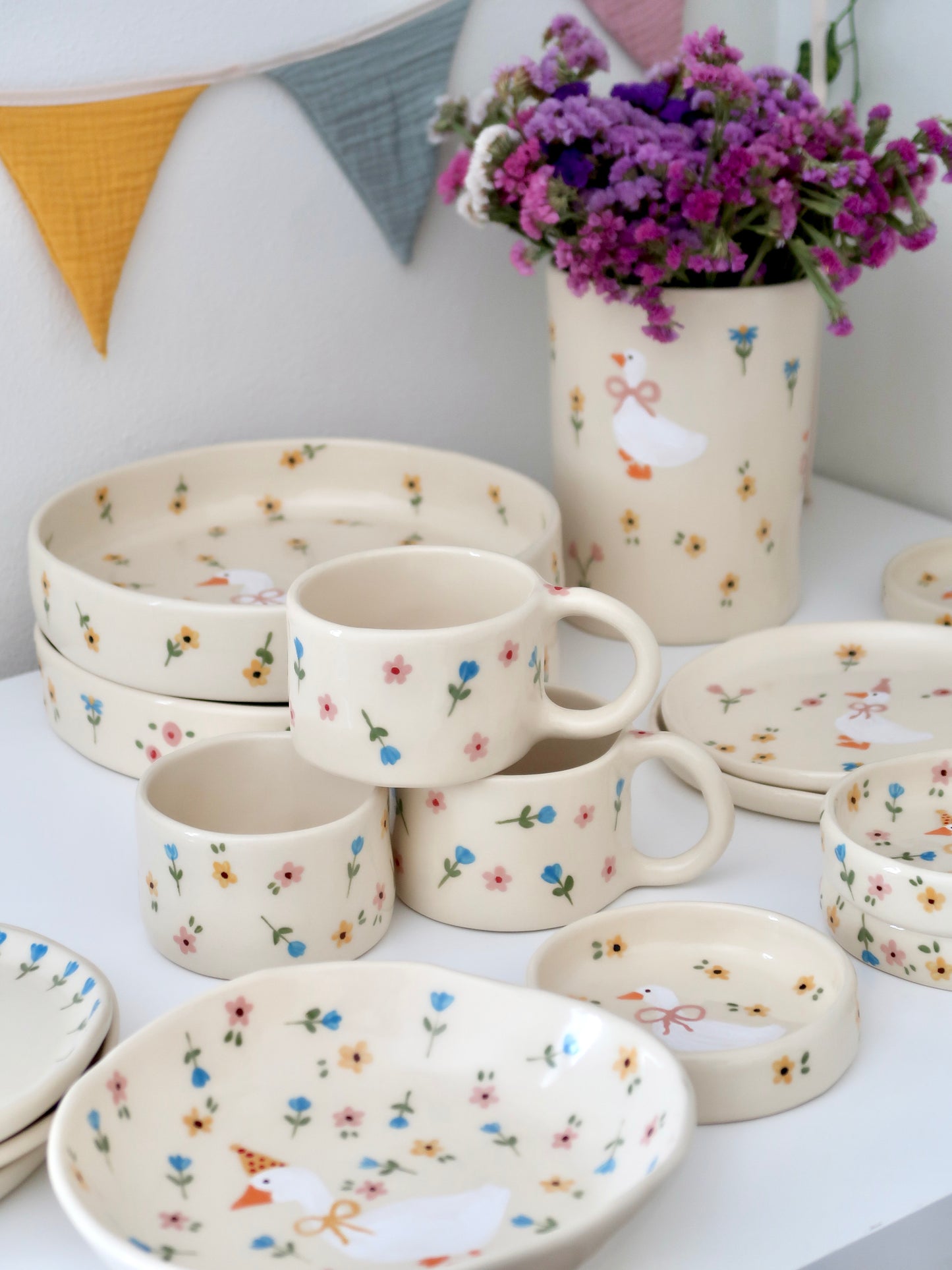 Mug with blue and pink flowers