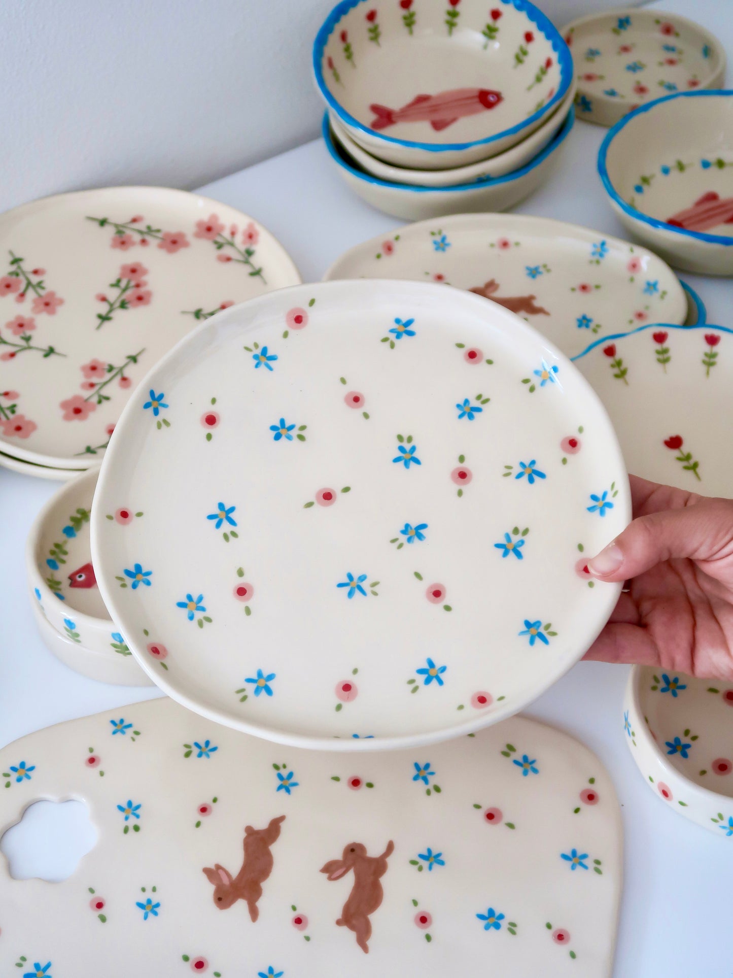 Plate with pink and blue flowers