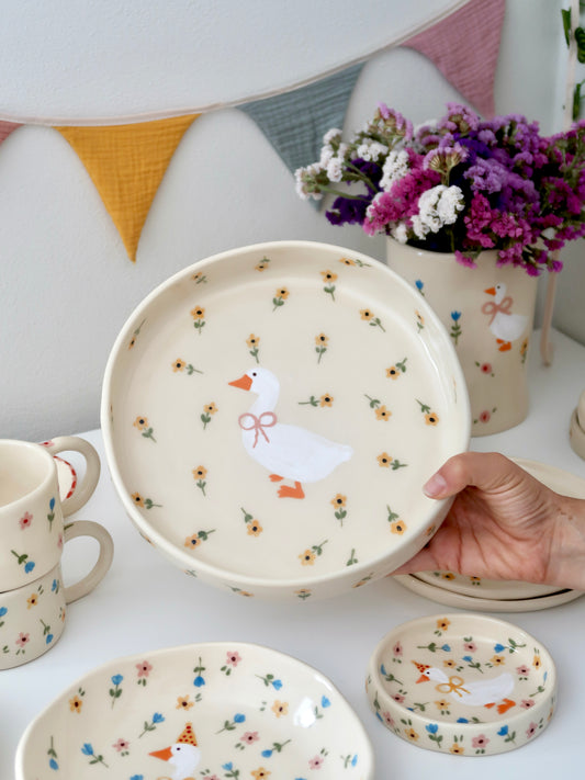 Pre-Order: Bowl with a duck and yellow flowers - big size