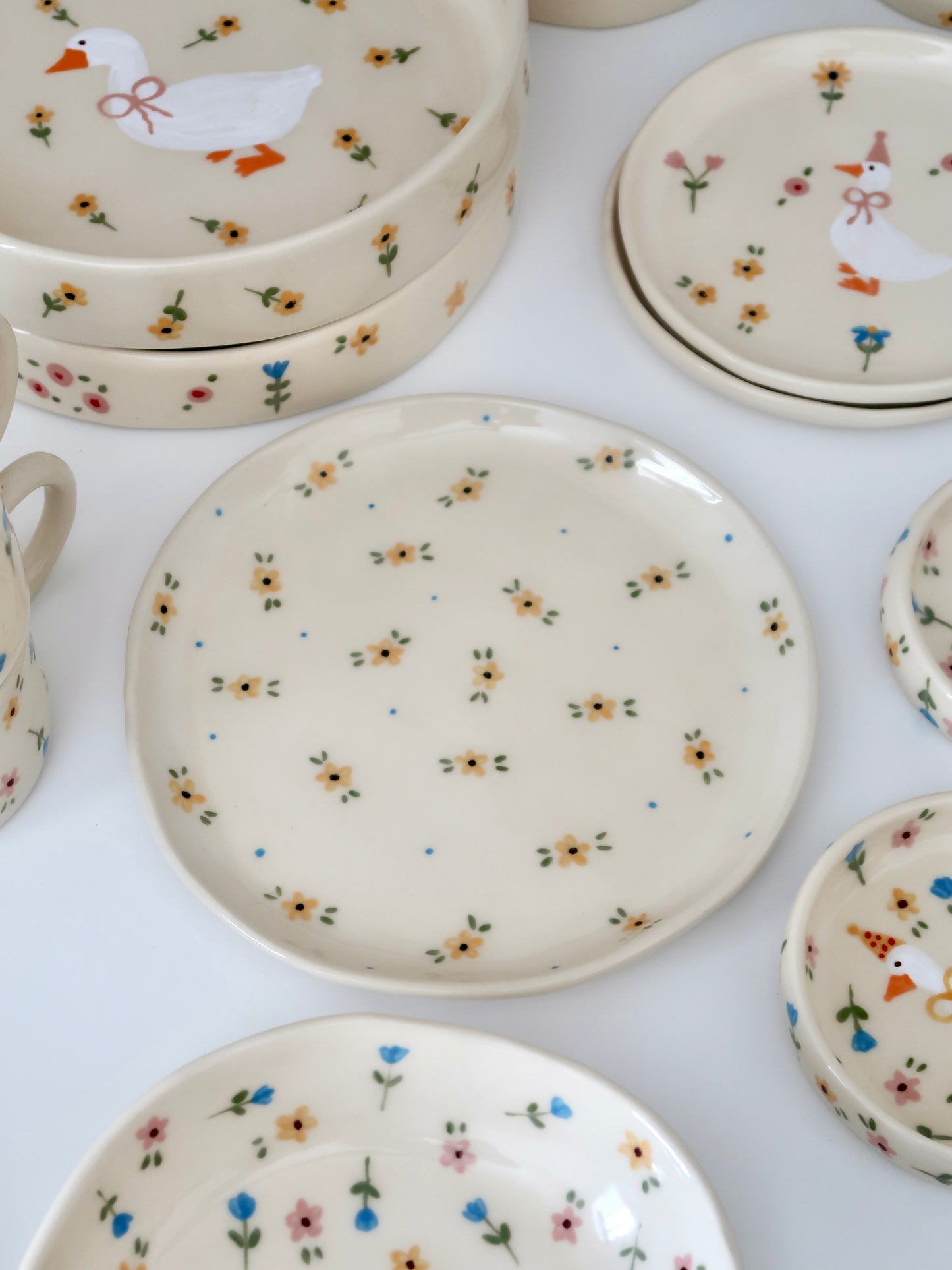Plate with yellow flowers and blue dots