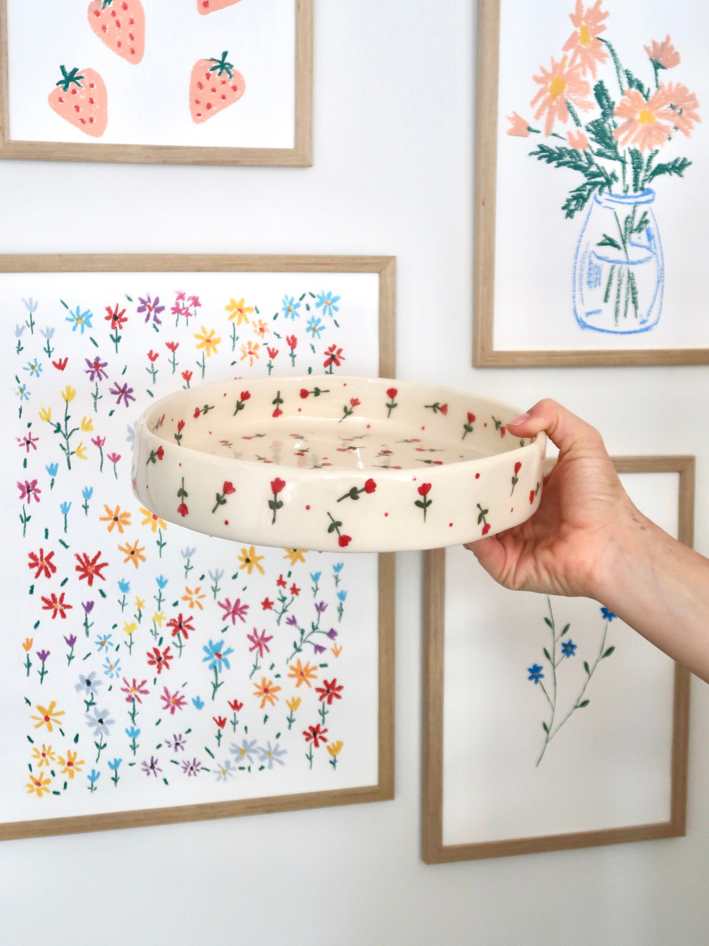 Large bowl with red flowers and red dots