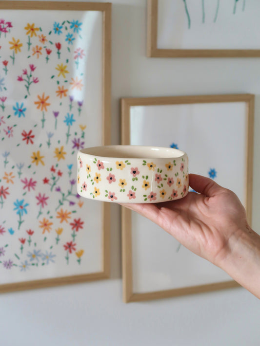 Bowl with pink and yellow flowers