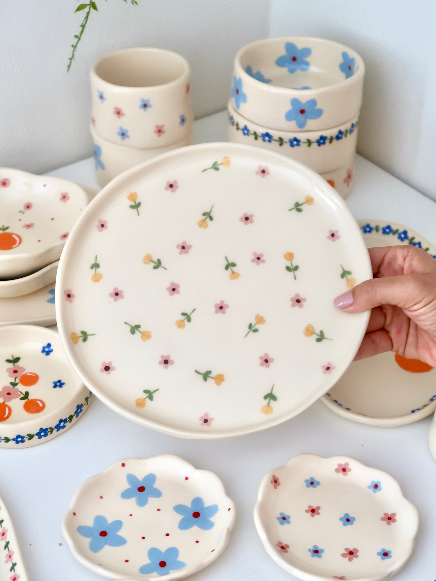 Plate with yellow and pink flowers