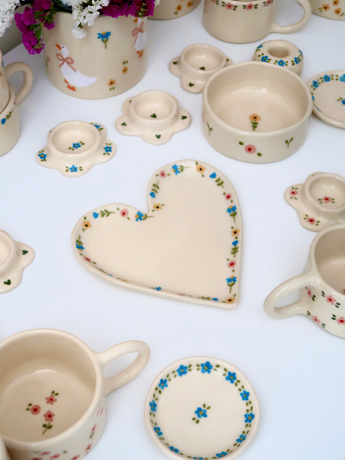 Heart shaped plate with multicolour flowers