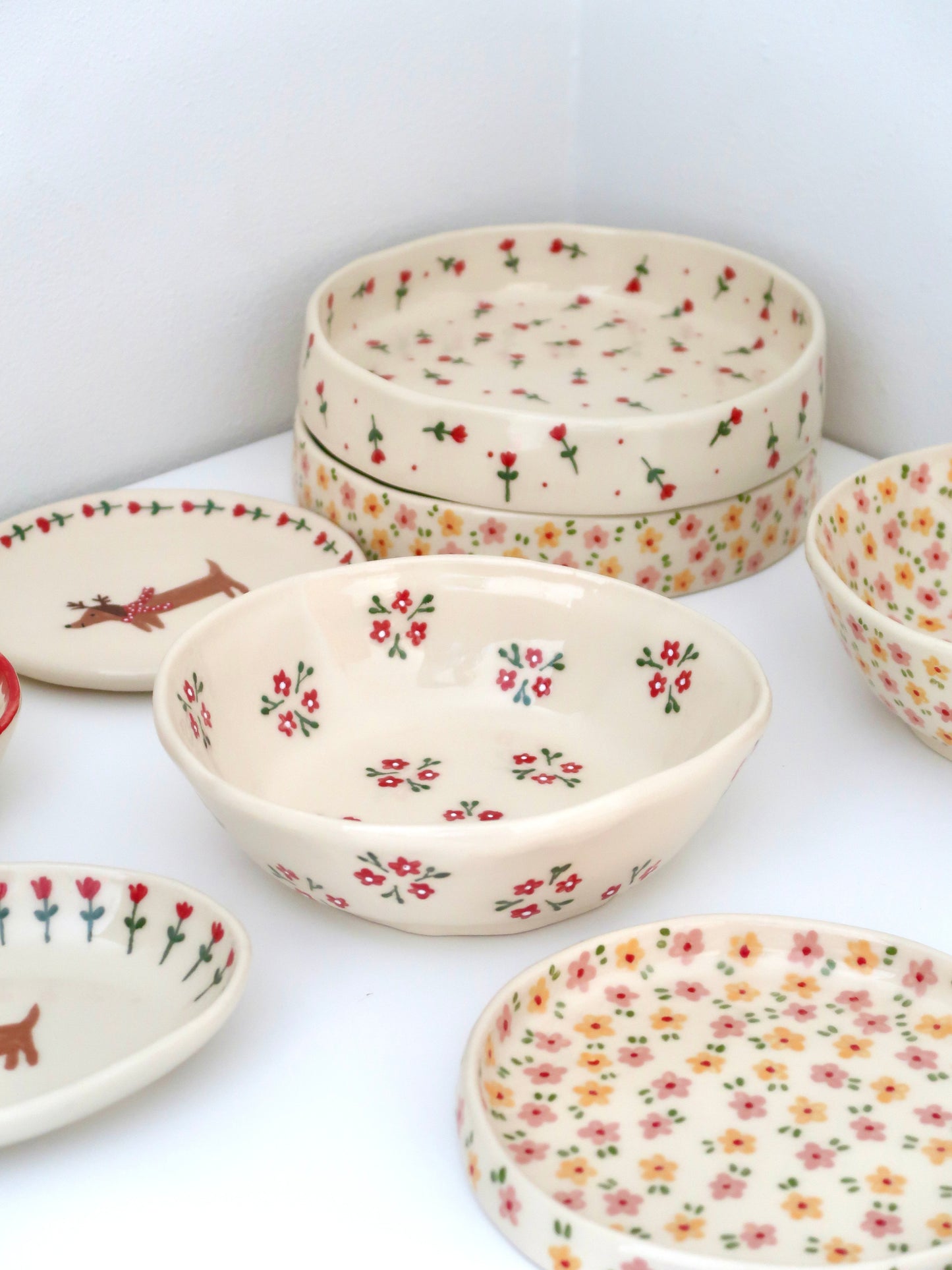 Large bowl with red flowers