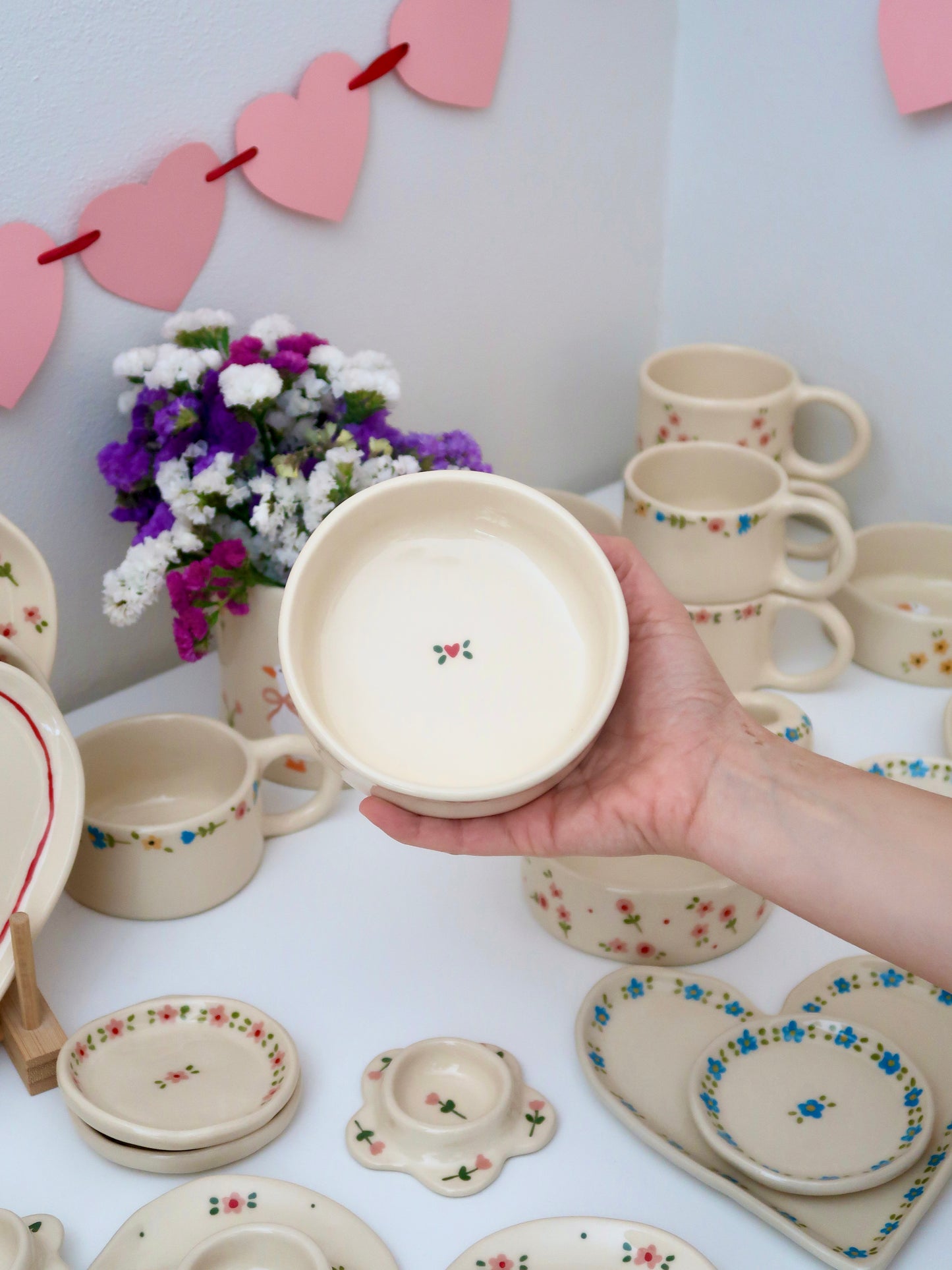 Bowl with red hearts