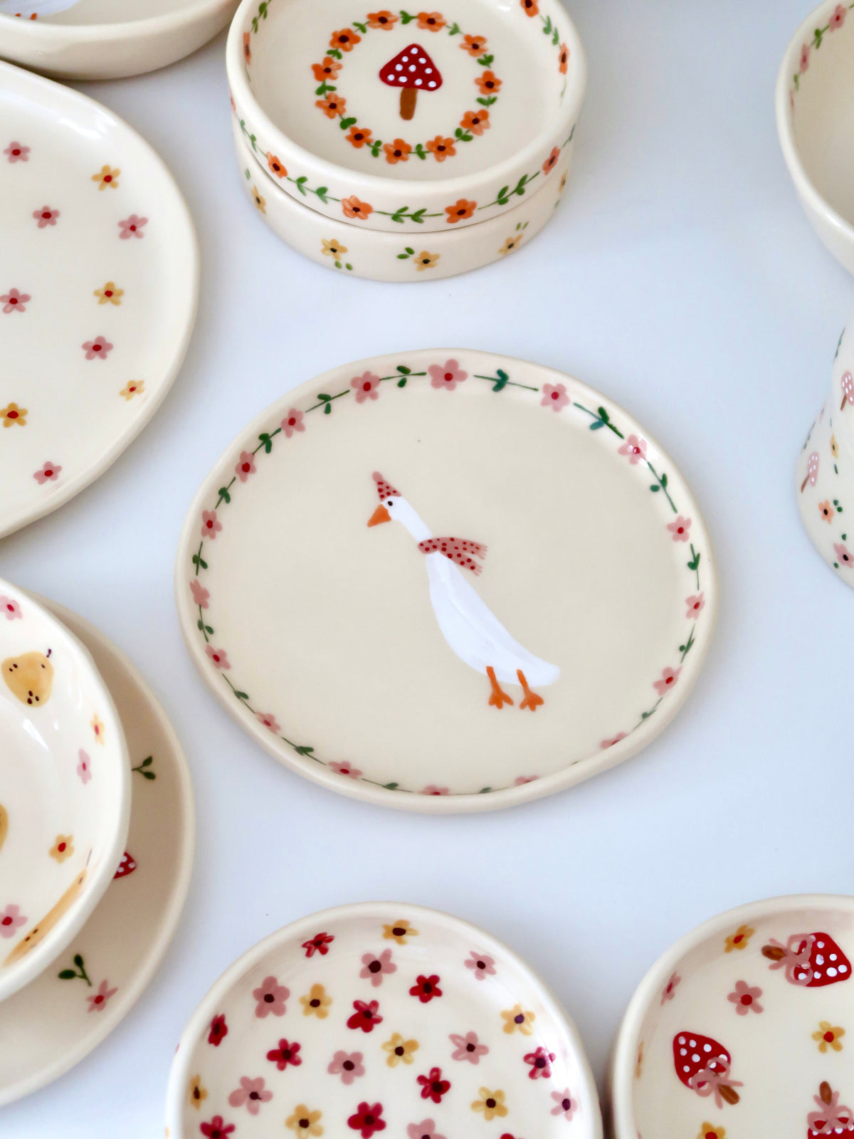 Breakfast/Dessert plate with a duck and pink flowers