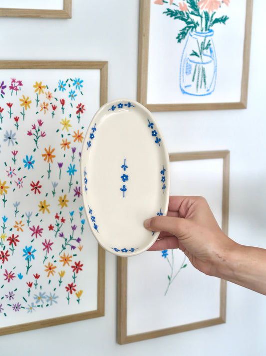 Platter with blue flowers