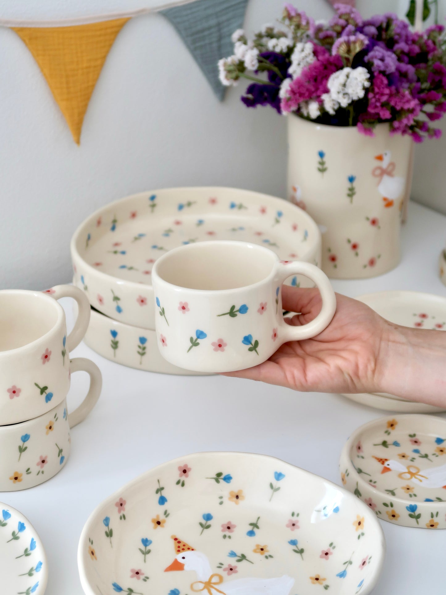 Mug with blue and pink flowers