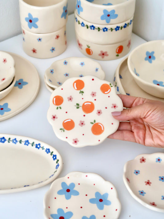Orange & Pink Flowers Scalloped Coaster⁠