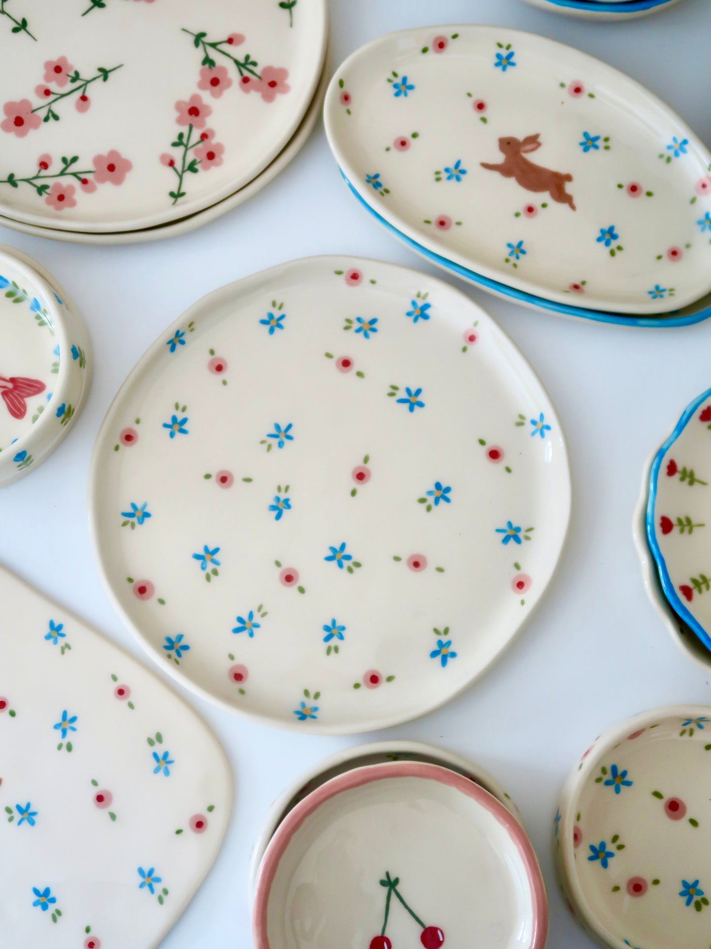 Plate with pink and blue flowers