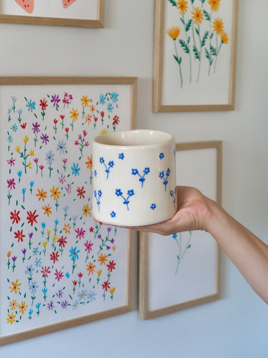 Vase with blue flowers  - medium vase