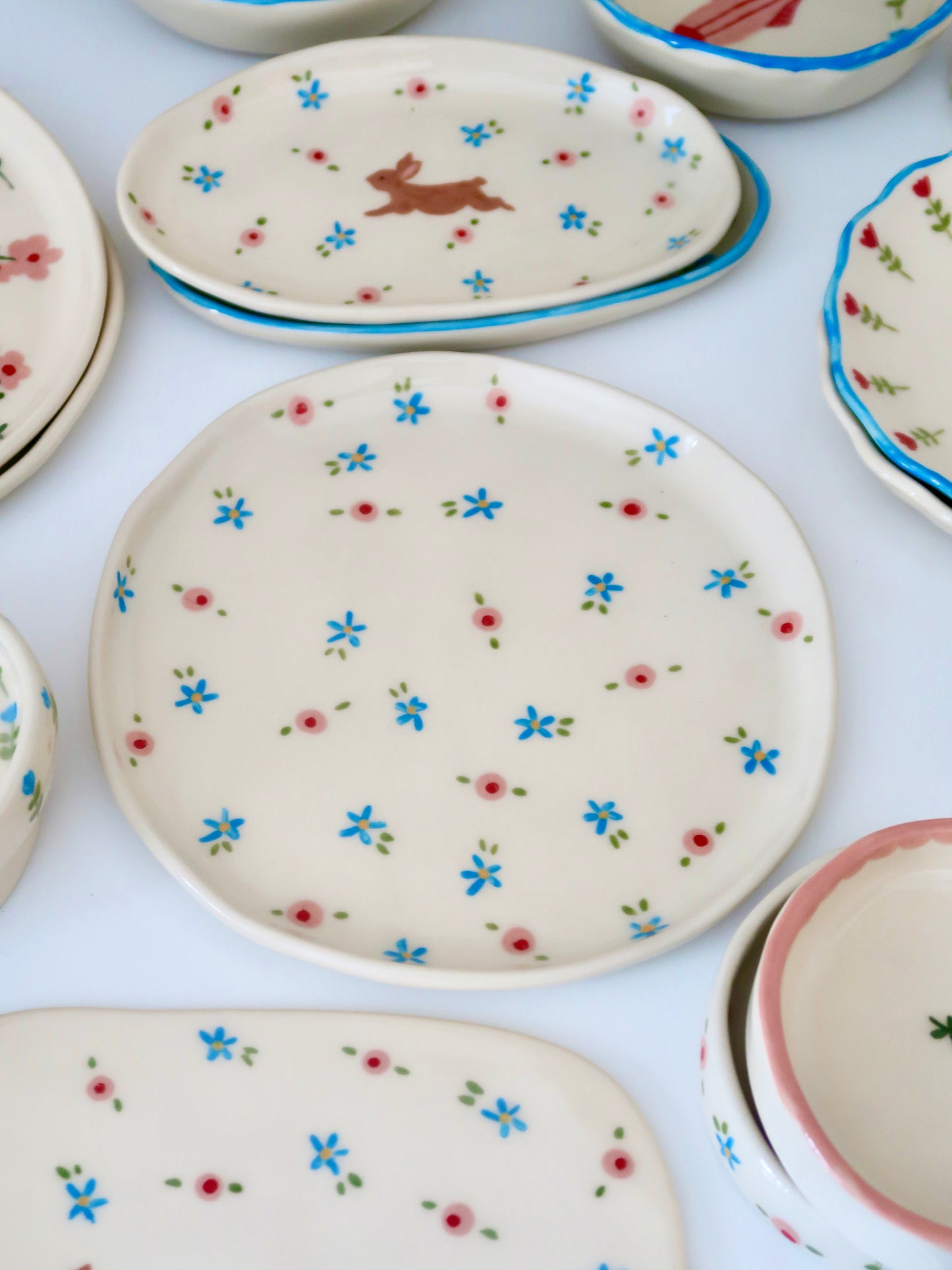 Plate with pink and blue flowers