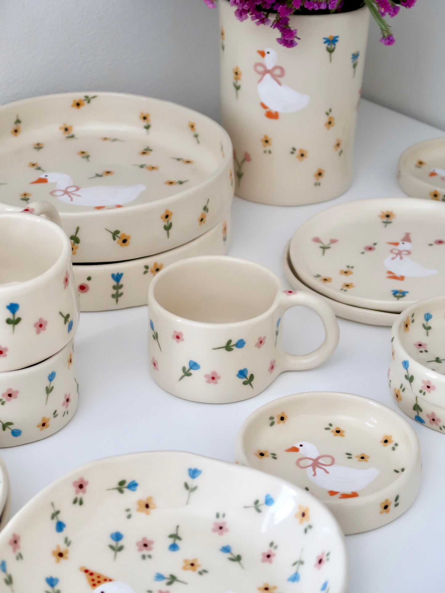 Mug with blue and pink flowers