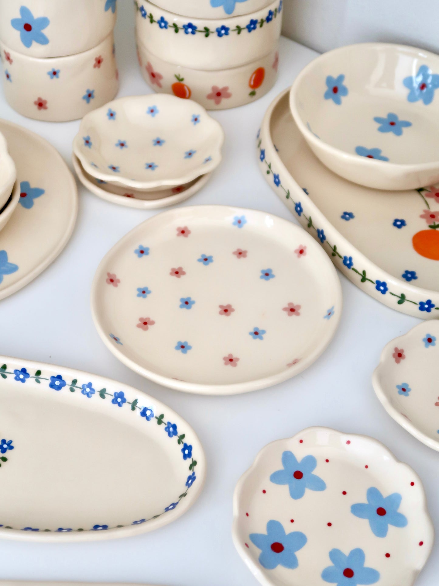 Breakfast/ dessert plate with pink and blue flowers