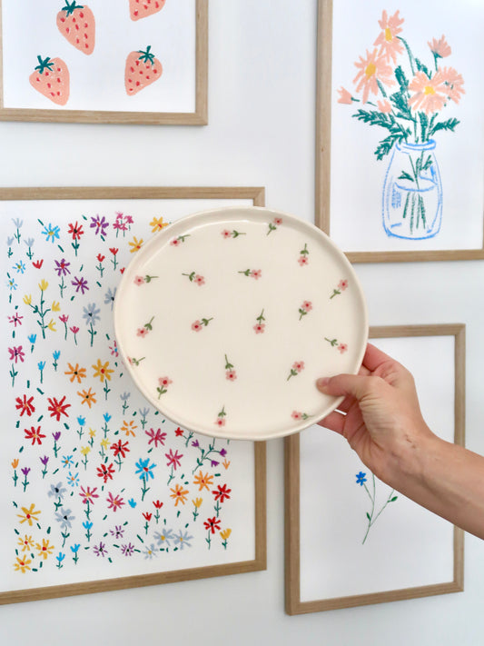 Plate with pink flowers
