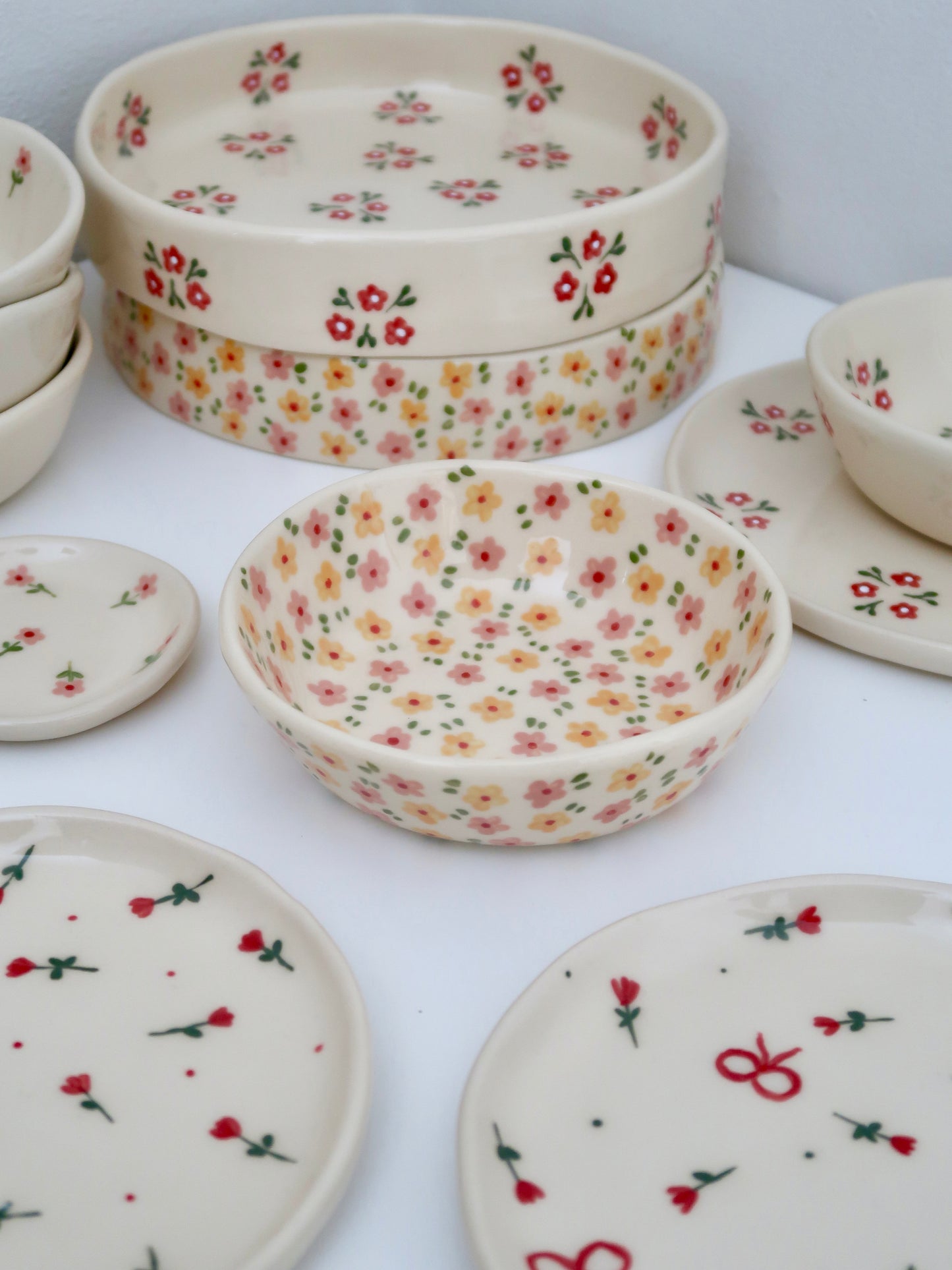 Bowl with yellow and pink flowers