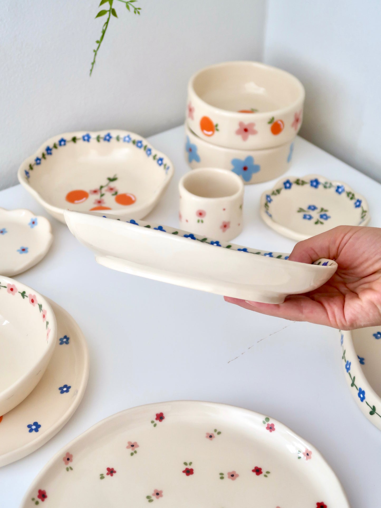 Platter with blue flowers