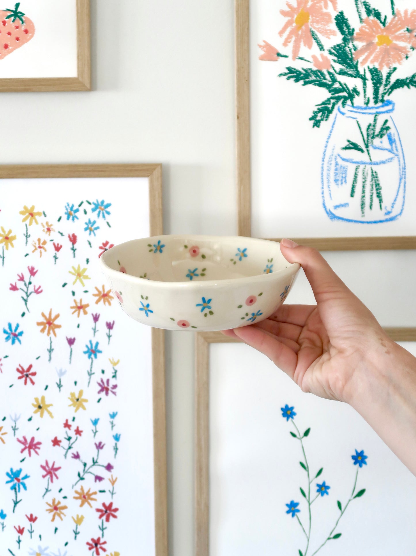 Bowl with pink and blue flowers