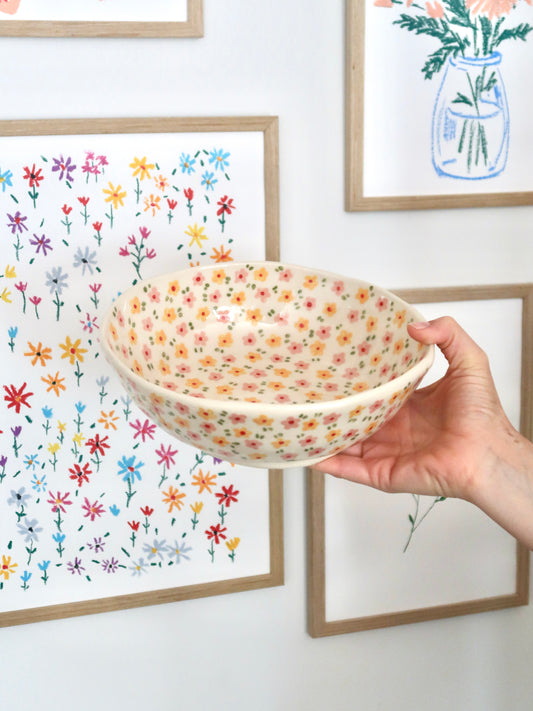 Large bowl with yellow and pink flowers
