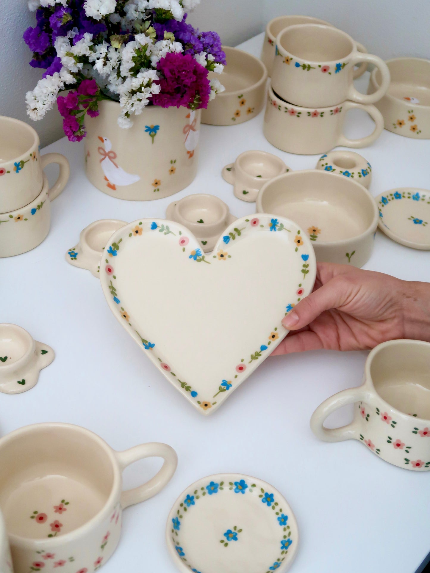 Heart shaped plate with multicolour flowers